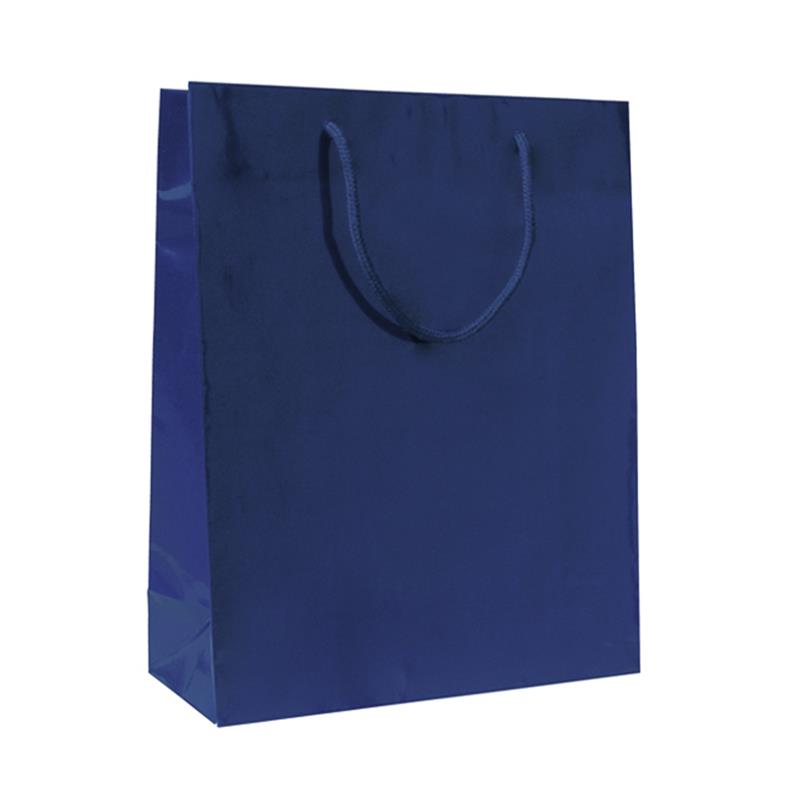 shopper in carta patinata blu lucido manico cotone