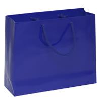 shopper in carta monopatinata blu plastificata lucida corda cotone
