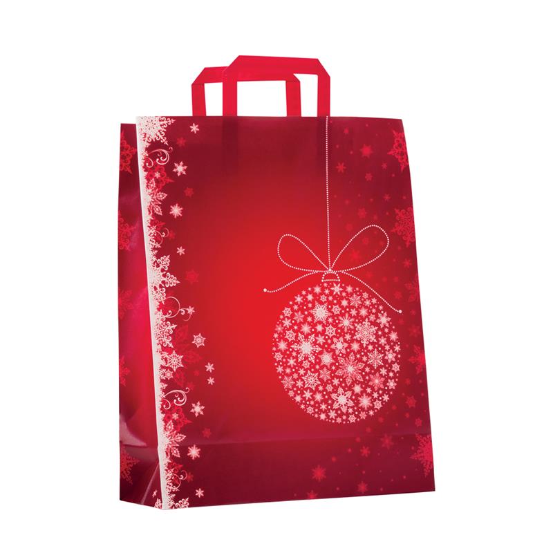 shopper in carta kraft con fantasia natalizia manico piattina rosso