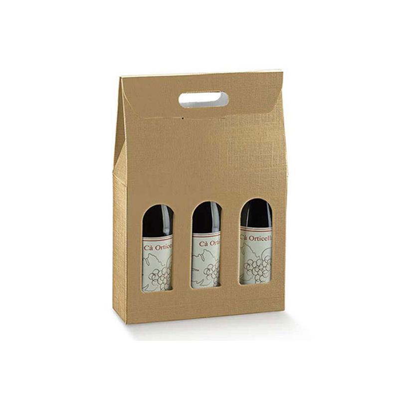 scatola in cartoncino con maniglia per tre bottiglie