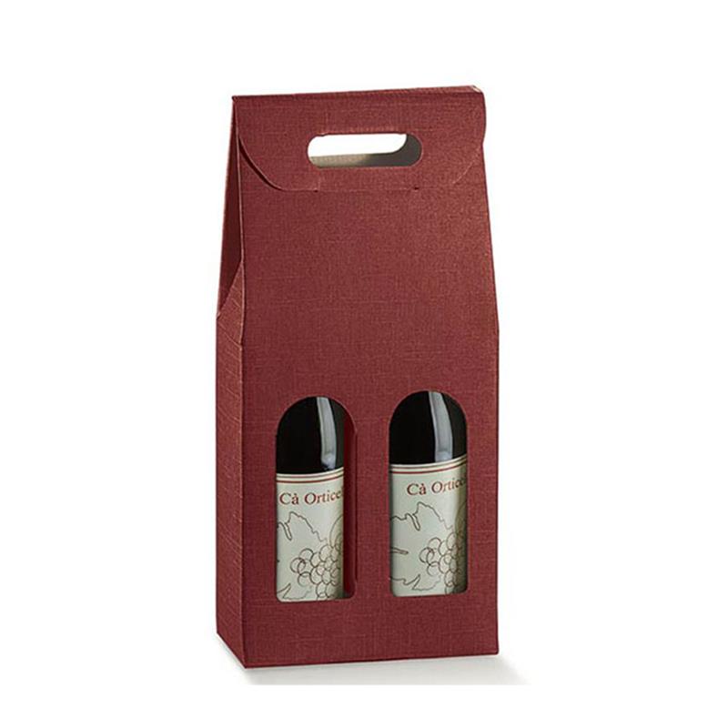 scatola in cartoncino con maniglia per due bottiglie