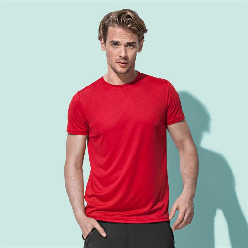 t-shirt con girocollo da uomo in poliestere rosso