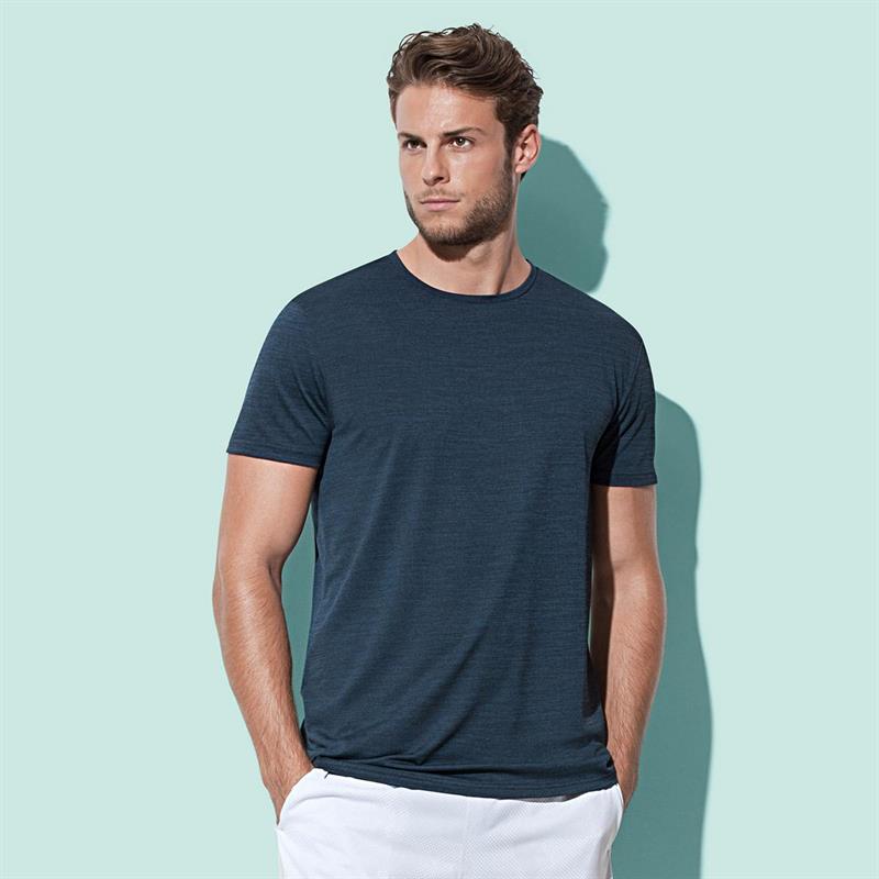 t-shirt da uomo in poliestere blu marino effetto melange