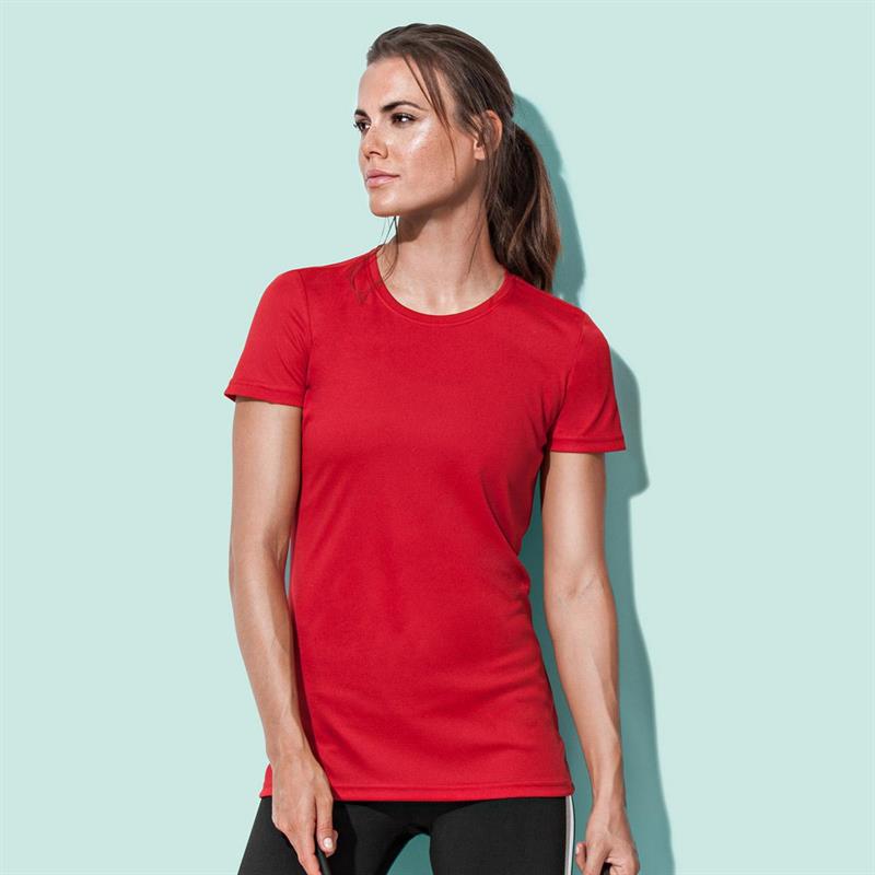 t-shirt con girocollo da donna in poliestere rosso