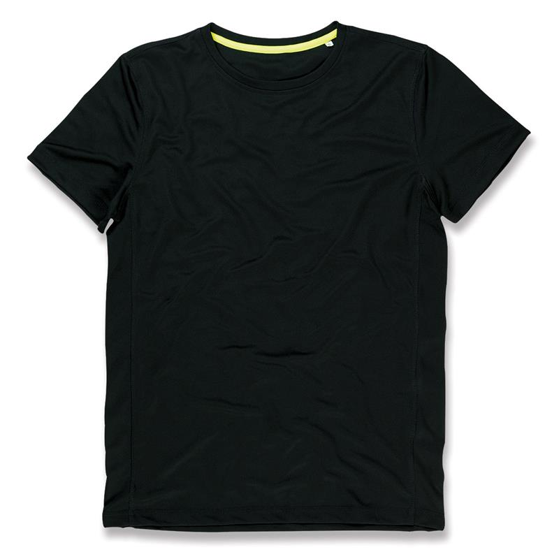 t-shirt con girocollo da uomo in poliestere nero