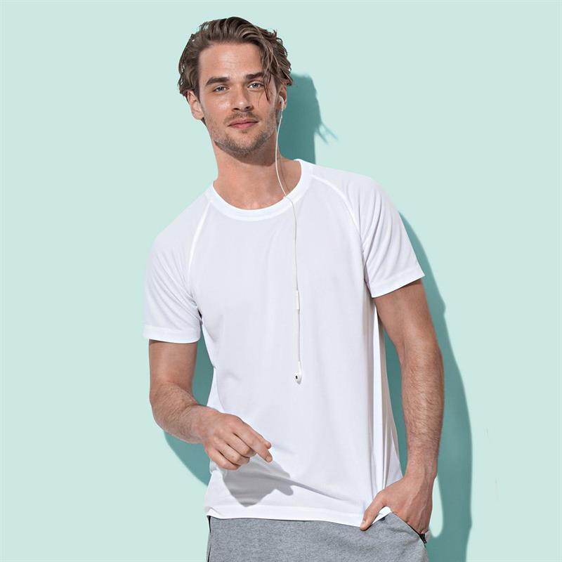 t-shirt da uomo in poliestere bianco manica raglan