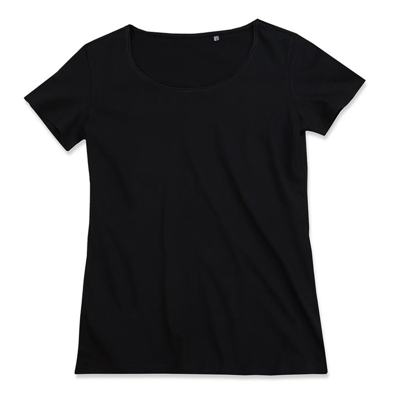 t-shirt da donna in cotone nero filato ad anelli con girocollo