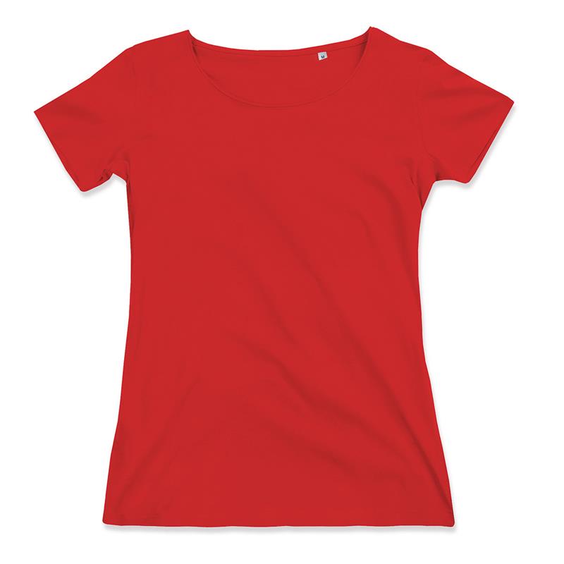 t-shirt da donna in cotone rosso filato ad anelli con girocollo