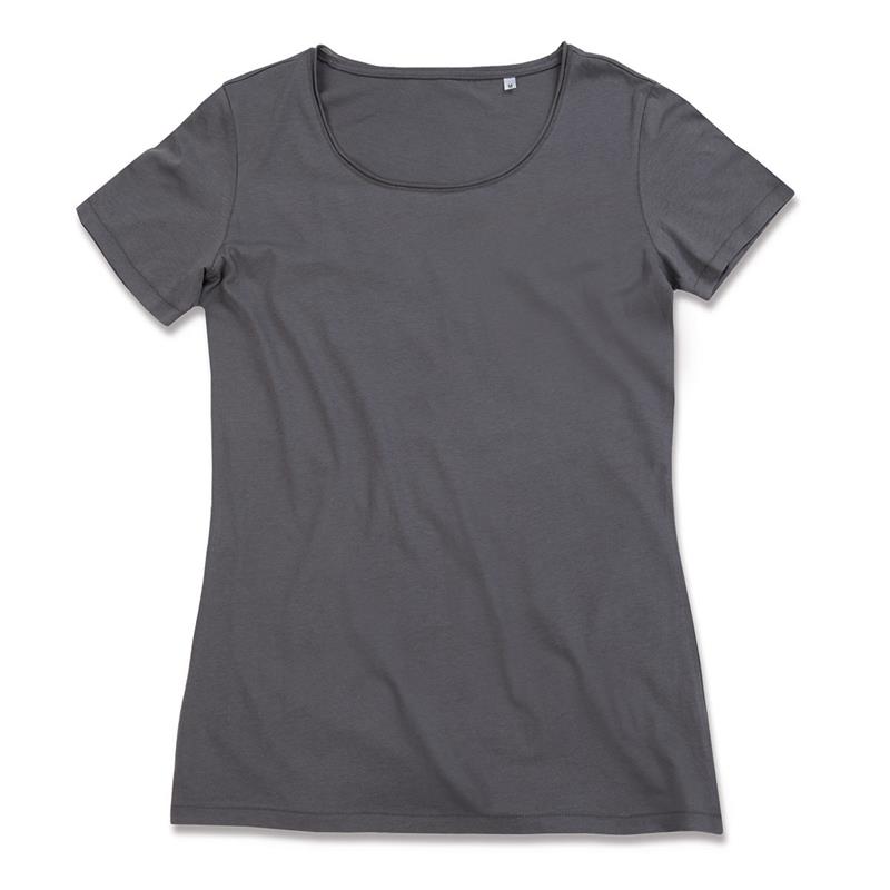 t-shirt da donna in cotone grigio filato ad anelli con girocollo