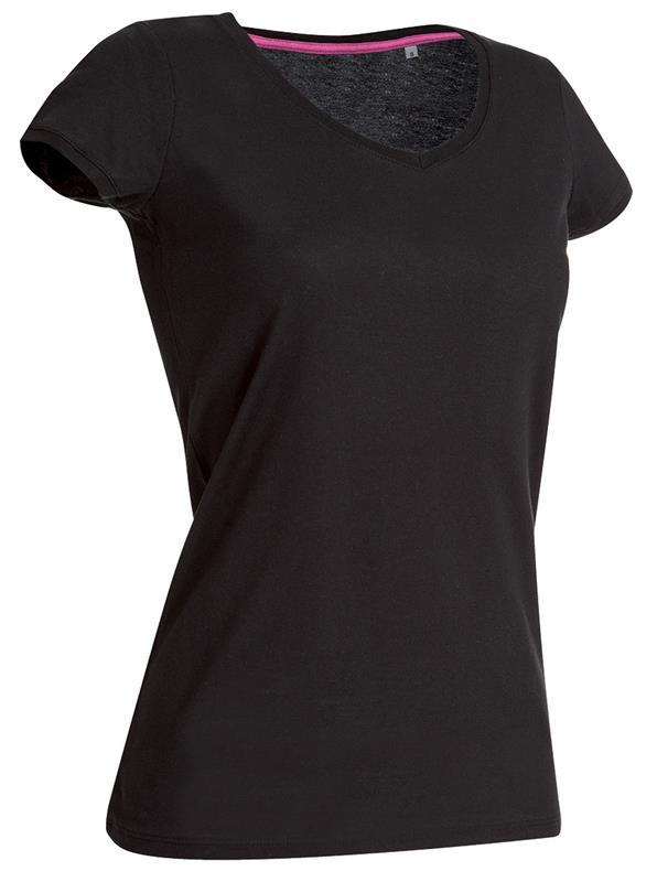 t-shirt da donna in jersey nero collo a v