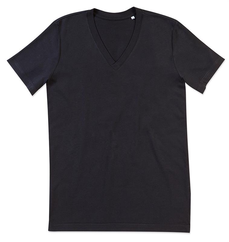 t-shirt da uomo in cotone nero con collo a v