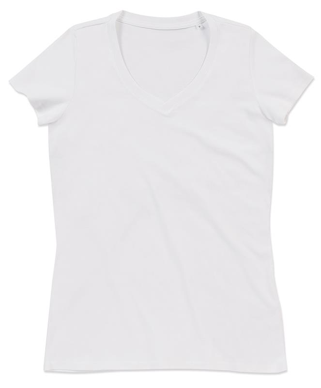 t-shirt da donna in cotone bianco con collo a v
