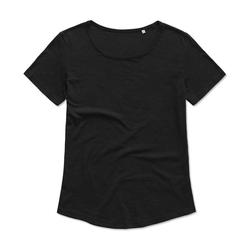 t-shirt da donna in cotone filato nero con girocollo