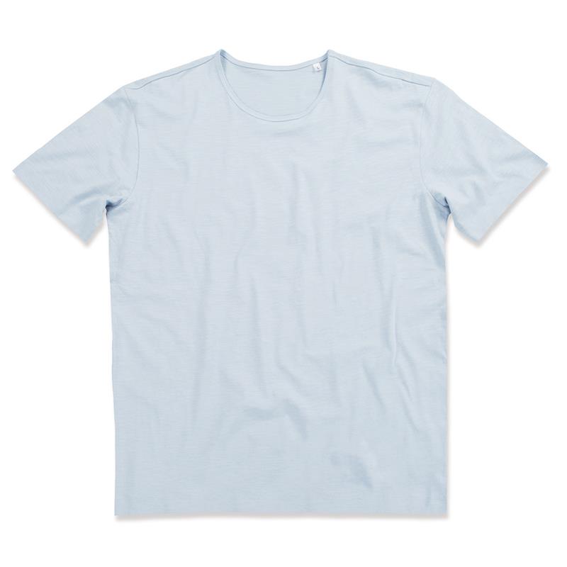 t-shirt da uomo in cotone blu polvere con girocollo