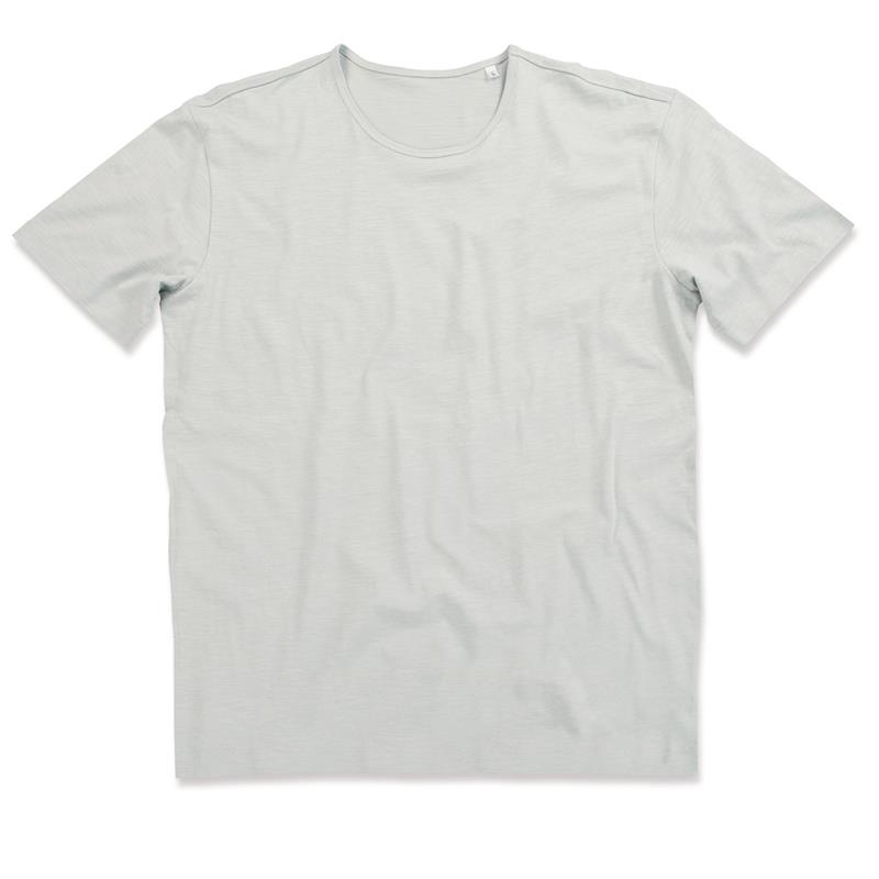 t-shirt da uomo in cotone grigio polvere con girocollo