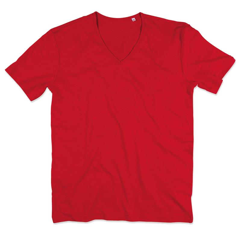 t-shirt da uomo in cotone rosso con collo a v