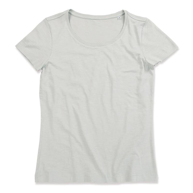 t-shirt da donna in cotone grigio polvere con girocollo