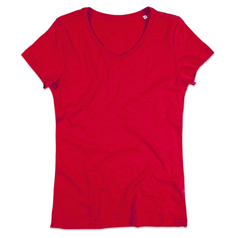 t-shirt da donna in cotone rosso con collo a v