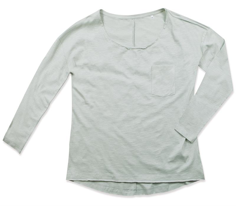 t-shirt oversize da donna in cotone grigio polvere maniche lunghe