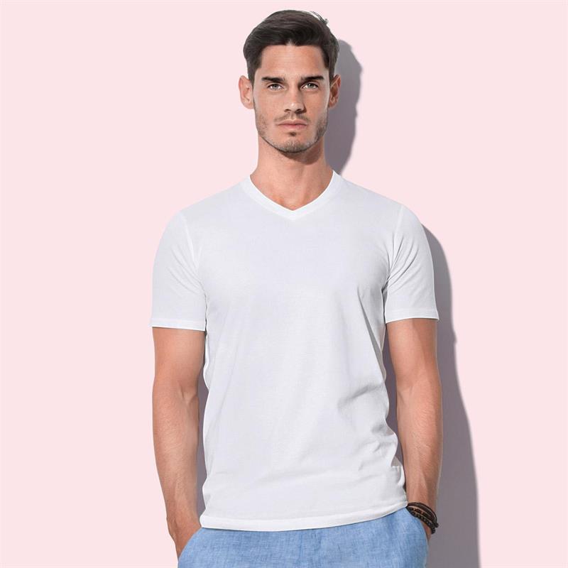 t-shirt da uomo con collo a v in cotton-elastan