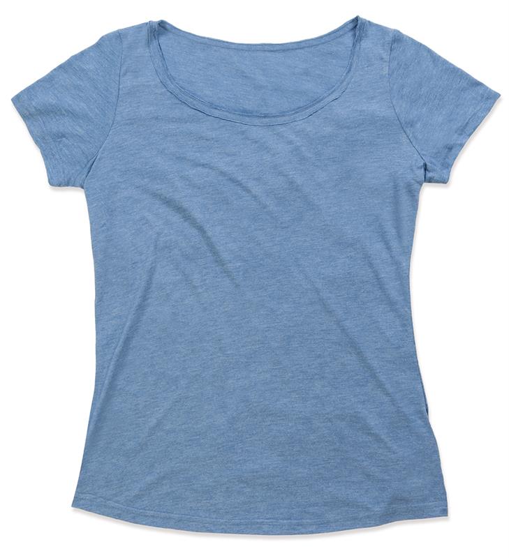 t-shirt oversize da donna in tessuto melange blu con girocollo
